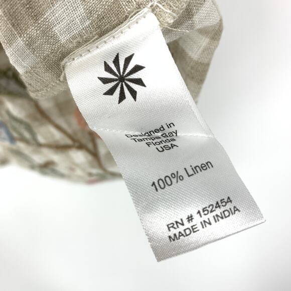 Karyn Seo X Athleta Blouse Women's Sz Small Embroidered Linen Gingham Tan White - Picture 6 of 6